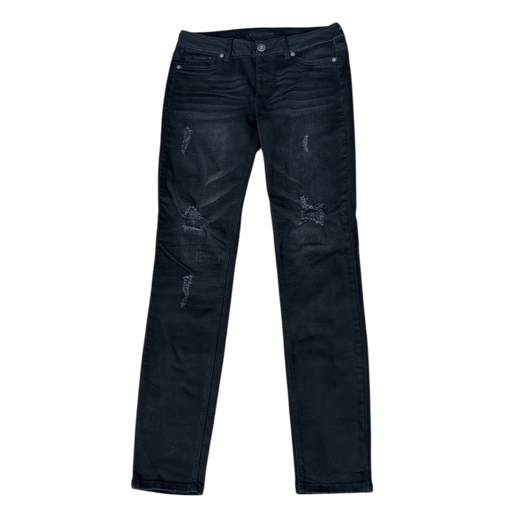 Maurices Distressed Black Stretch Jeans, Jeggings, Size Medium Regular, Mid-Rise